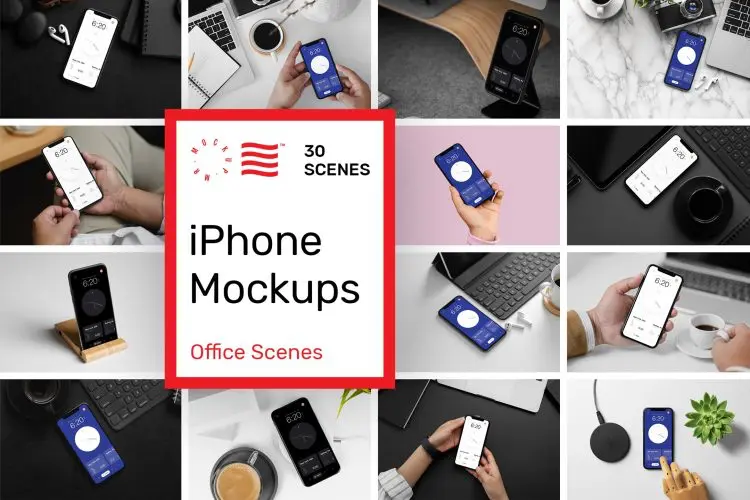 iPhone 11 Mockups Pack 30款iPhone 11手机手持屏幕APP网页UI设计展示样机模板