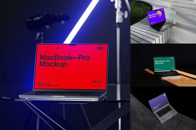 MacBook Pro Mockups 8款工业风苹果MacBook笔记本电脑UI设计贴图ps样机素材展示效果图