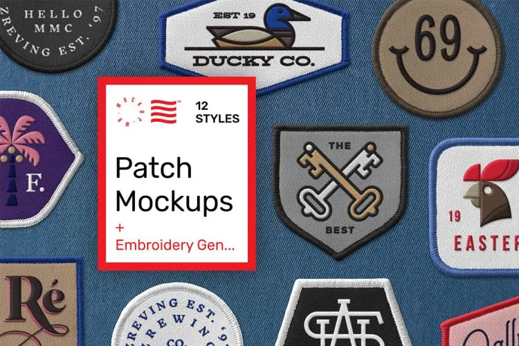 Patch Mockups + Embroidery Generator 服装织物刺绣补丁织唛布贴logo图案设计贴图ps样机国外设计素材