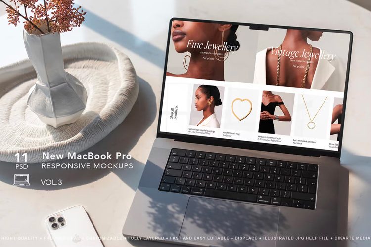 New MacBook Pro Responsive MockUps 11款苹果Macbook笔记本ui设计作品贴图ps样机素材场景展示效果