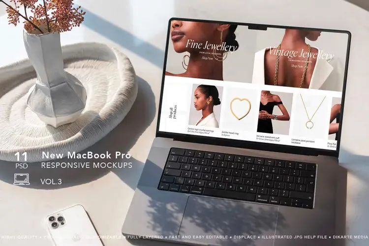 New MacBook Pro Responsive MockUps 11款苹果Macbook笔记本ui设计作品贴图ps样机素材场景展示效果