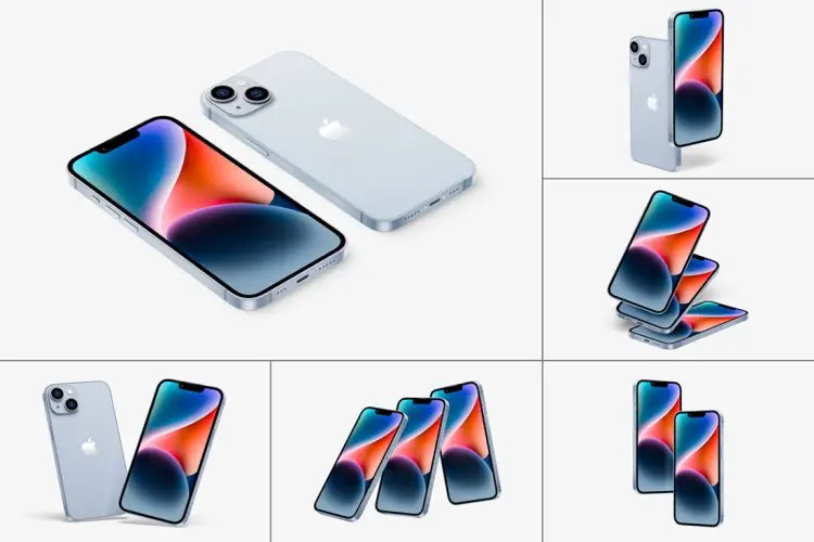 iPhone 14 Mockups 20款iPhone 14苹果手机App应用ui界面广告设计ps样机素材展示效果