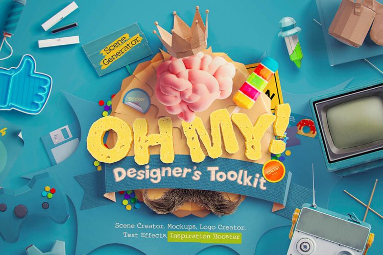 OhMy! Designer’s Toolkit 14G 创意趣味潮流卡通折纸玩具摆件文具ps样机素材国外设计模板