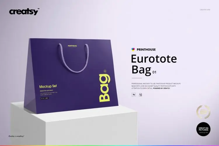 Eurotote Bag 1 Mockup Set 精品店包装手提袋购物袋拎袋纸袋ps样机素材空白贴图展示效果模板