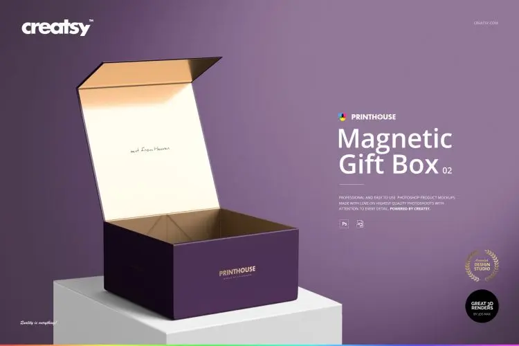 Magnetic Gift Box Mockup Set 02 正方形磁吸翻盖礼品纸盒包装盒空白贴图ps样机素材国外设计模板