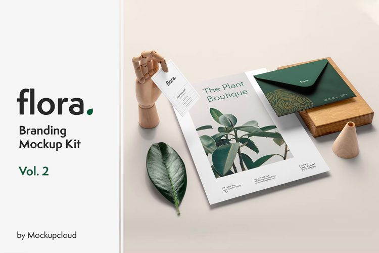 Flora Branding Mockup Vol. 2 自然植物品牌名片信纸VI应用文具空白贴图ps样机素材国外设计模板