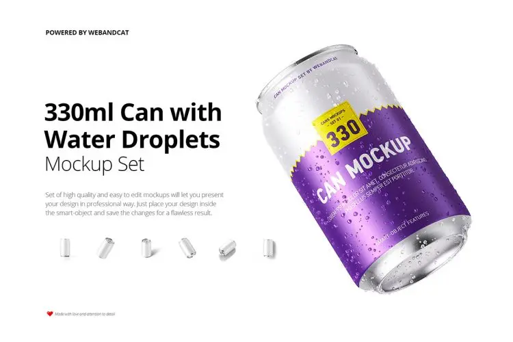 330ml Can Mock-up (with Water Droplets) 330ml可乐啤酒功能饮料包装设计展示样机