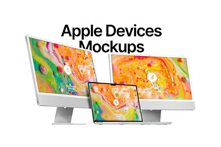 2022 Apple devices mockups bundle 2022苹果电脑iPhone笔记本iPad平板ui界面设计作品贴图ps样机素材