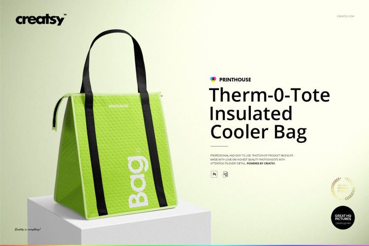 Therm-O-Tote Insulated Bag Mockup 外卖食品铝箔保温袋拎袋空白贴图ps样机素材产品国外设计模板