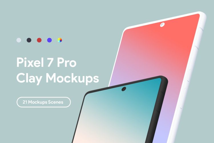 Pixel 7 Pro – 21 Clay Mockups Scenes 21款谷歌安卓智能手机ui界面app单色白膜ps样机素材展示效果图