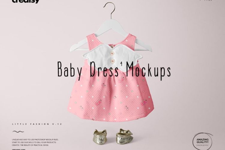 Baby Dress Mockup Set 4 宝宝天使翅膀无袖连衣裙童装穿搭配色设计ps贴图样机素材mockup模板