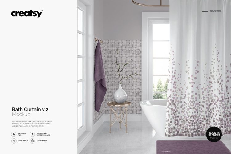 Bath Curtain Mockup 2 浴帘卫浴场景模拟效果展示样机02