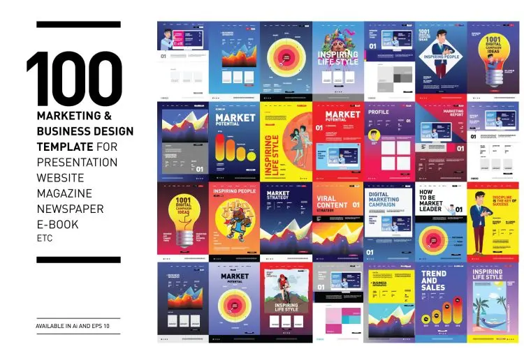 Business & marketing design template 创意炫彩缤纷企业公司市场营销商业插画海报设计矢量素材模板