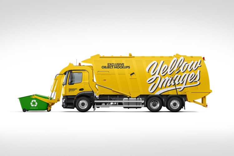 Garbage Truck Mockup Pack 垃圾车卡车车体贴模拟效果展示样机mockup智能贴图psd素材模版