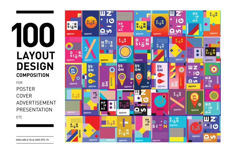 Creative Typography Poster Design 100幅抽象创意几何现代点线面平面设计海报模版EPS矢量格式