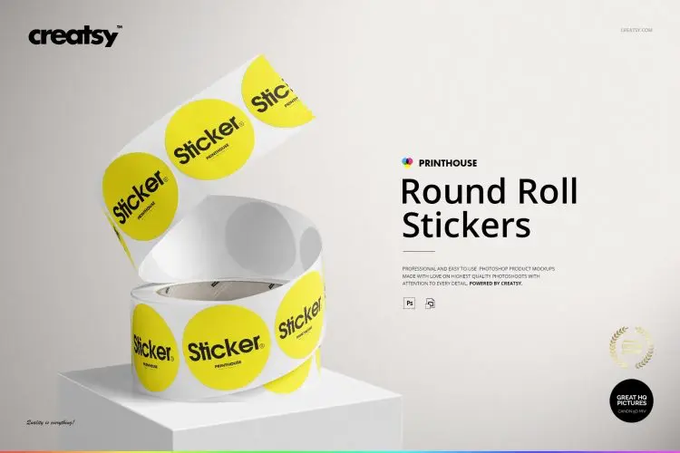 Round Roll Stickers Mockup Set 圆形不干胶logo标签贴纸卷设计贴图ps样机素材国外设计模板