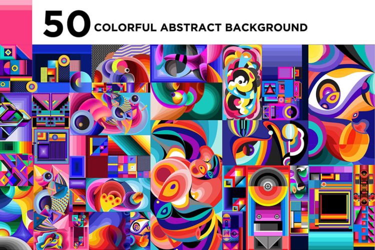 50 Colorfful Abstract Background 50幅传统多彩艺术几何抽象涂鸦插画背景素材 AI矢量格式