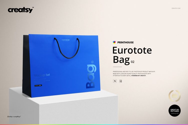 Eurotote Bag 2 Mockup Set 精品店服装手提袋购物袋拎袋纸袋空白贴图ps样机国外设计素材