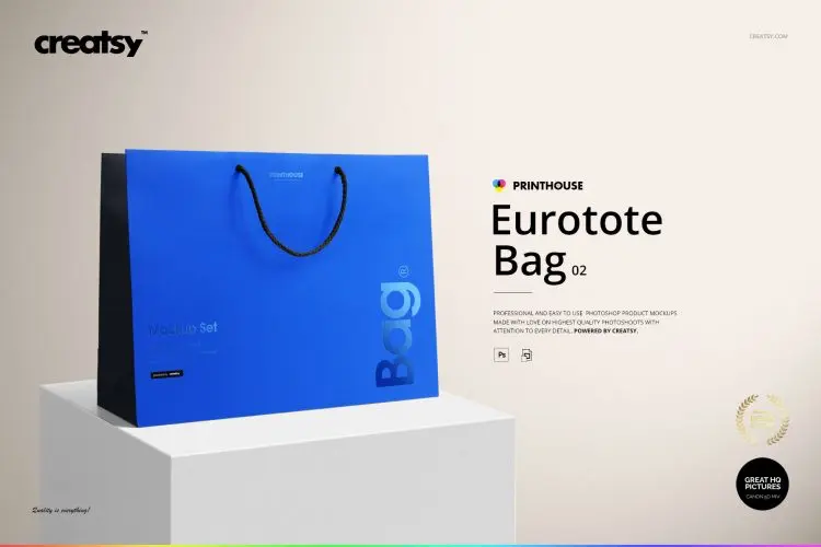 Eurotote Bag 2 Mockup Set 精品店服装手提袋购物袋拎袋纸袋空白贴图ps样机国外设计素材