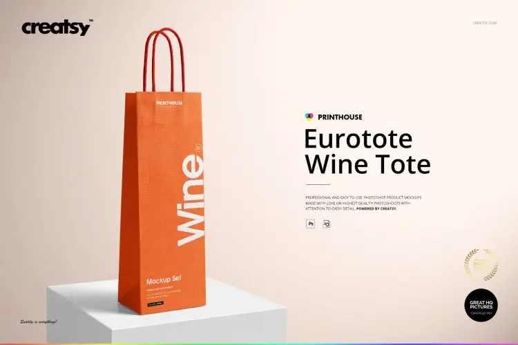 Eurotote Wine Tote Bag Mockup 长方形红酒葡萄酒手提袋拎袋包装袋空白贴图ps样机国外设计素材