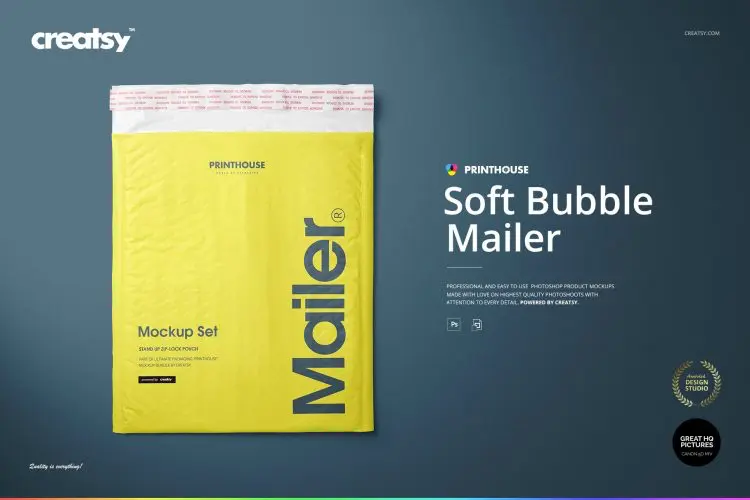 Soft Bubble Mailer Mockup Set 防震气泡膜信封袋快递运输包装空白贴图ps样机素材国外设计模板