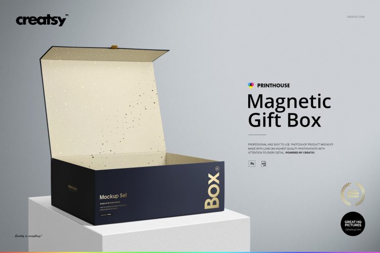 Magnetic Gift Box Mockup Set 长方形磁吸翻盖礼盒纸盒产品包装空白贴图ps样机素材国外设计模板