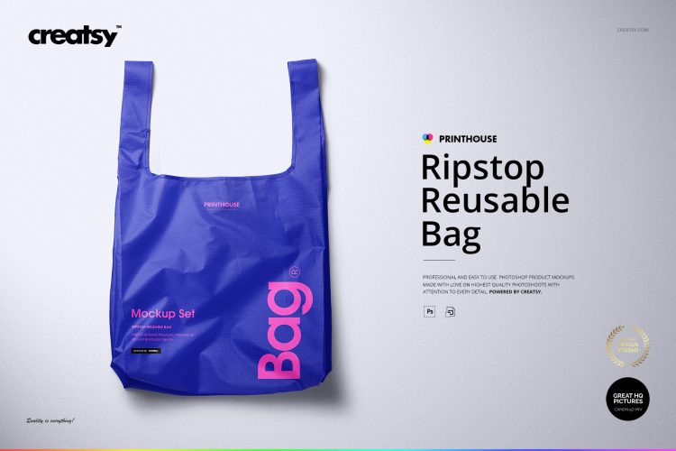 Ripstop Reusable Bag Mockup Set 尼龙环保袋塑料袋拎袋购物袋手提袋设计ps样机素材空白贴图模板