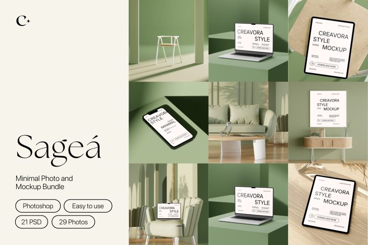 Sagea – Minimal Photo & Mockup 21款iPhone手机MacBook电脑iPad平板ps样机居家场景展示效果图