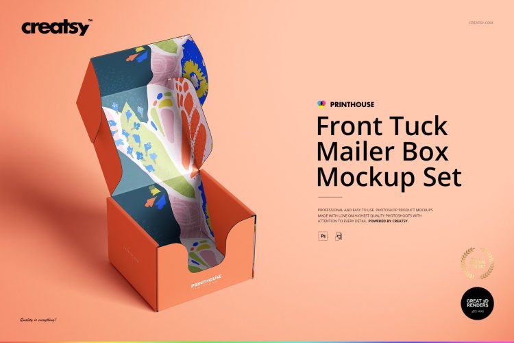 Front Tuck Mailer Box Mockup Set 01 正方形快递飞机盒纸盒包装盒设计作品贴图ps样机素材国外设计模板