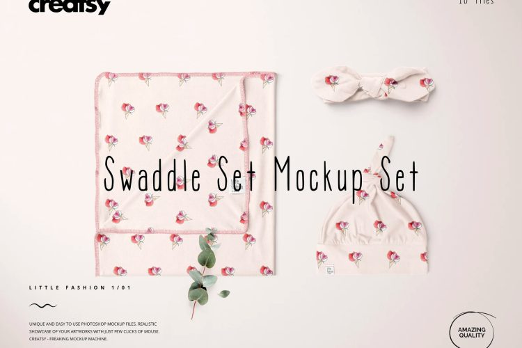 Swaddle Set Mockup Set (23/LFv.1) 婴儿帽子襁褓头带模拟效果展示样机mockup智能贴图psd素材模版