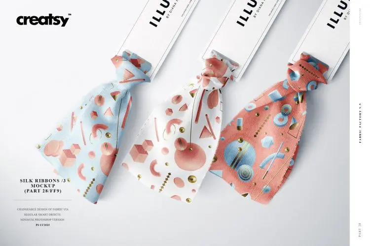 Silk Ribbons 3 Mockup (28/FFv.9) 丝带小样面料织物模拟效果展示样机mockup智能贴图psd素材模版