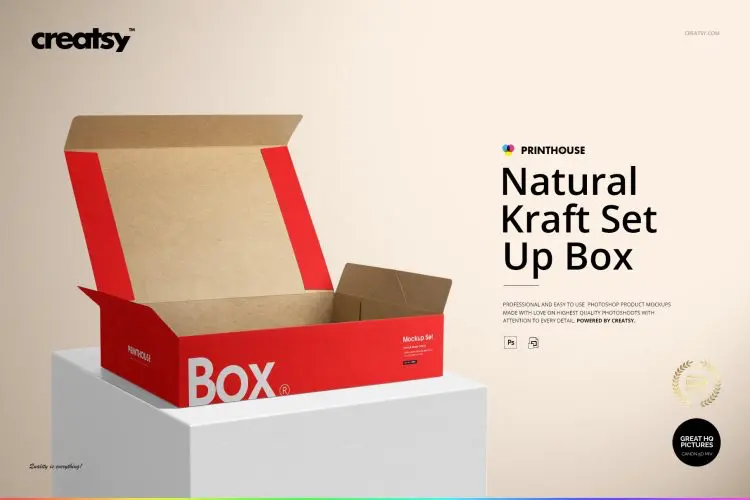 Natural Kraft Set Box Mockup Set 牛皮纸包装盒飞机盒打包盒包装空包贴图ps样机素材国外设计模板