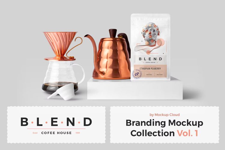 Blend – Coffeehouse Branding Mockup Vol. 1 11款质感手冲咖啡店品牌VI设计空白贴图ps包装样机素材模板