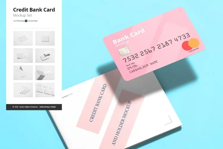 Credit Bank Card Mockup 8款信用卡vip会员卡银行卡套包装空白贴图ps样机素材国外设计模板