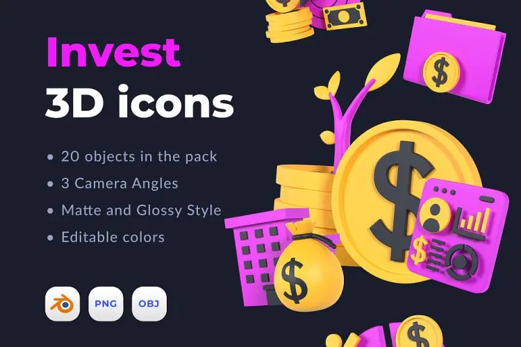 Invest 3D icons 20款金融理财数字货币钱币金币3D图标icon素材webp免抠图文件