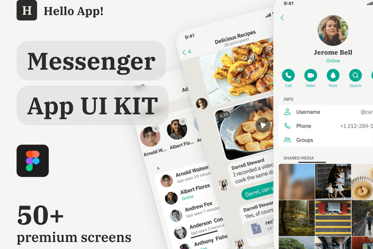 Hello App! Messenger UI Kit 50屏国外类微信在线社交消息聊天app界面设计UI套件模板