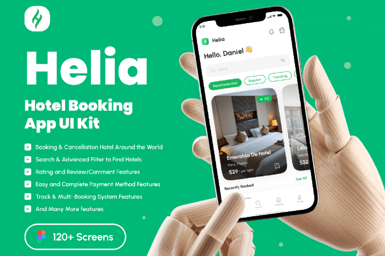 Helia – Hotel Booking App UI Kit 120屏酒店预订应用程序 UI 套件