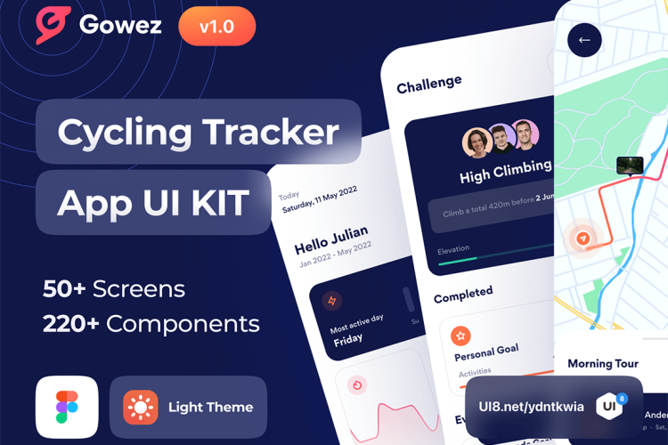 Gowez – Sport Cycling Tracker App UI Kit 运动自行车追踪记录应用程序 UI 套件