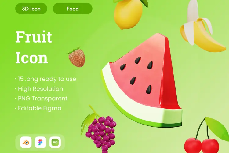 Fruit 3D Illustration 15款水果插画3D图标icon素材webp免抠图下载