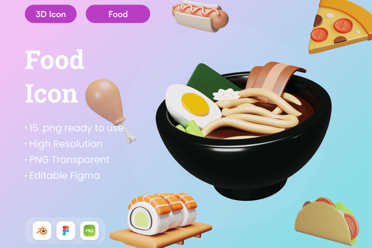 Food 3D Illustration 15款美食插画3D图标icon素材png免抠图文件