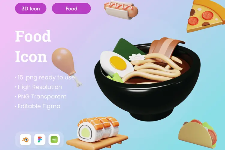Food 3D Illustration 15款美食插画3D图标icon素材webp免抠图文件