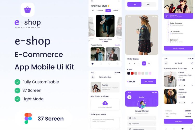 Eshop E-Commerce Mobile App UI Kit 37屏电子商务APP移动应用程序 UI 套件