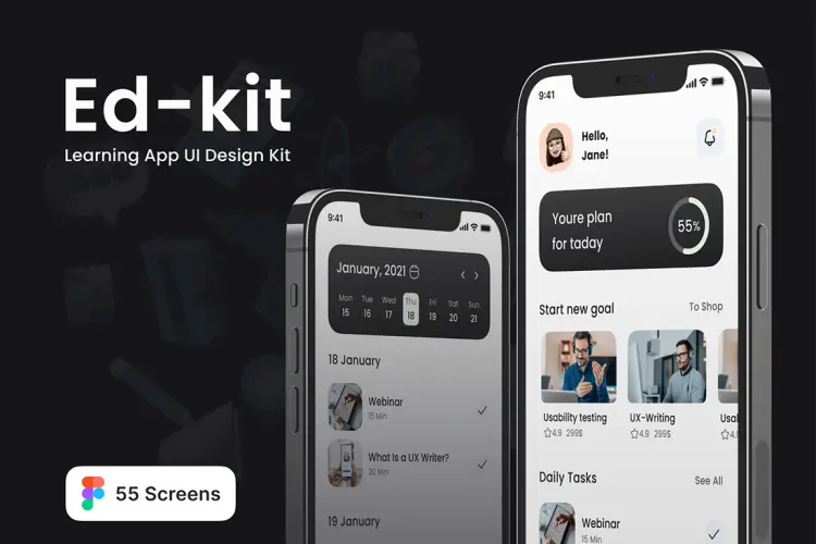 Ed-tech Learning App UI Design Kit 53屏在线学习线上教育App应用程序 UI 套件