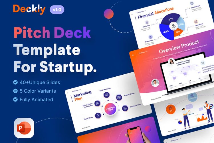 Deckly – Pitch Deck Presentation Template 40页商业计划书市场营销推广解决方案工作汇报ppt模板演示文稿