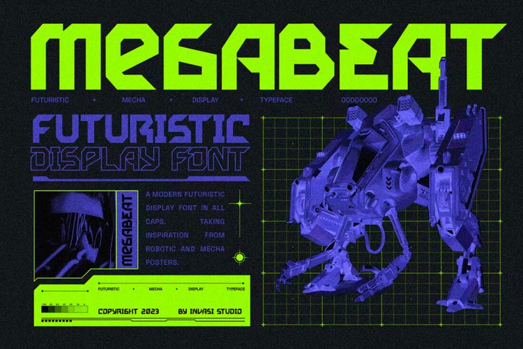 Megabeat – Retro Futurism Fonts Megabeat复古未来科幻工业机械机能电竞游戏logo海报标题英文字体