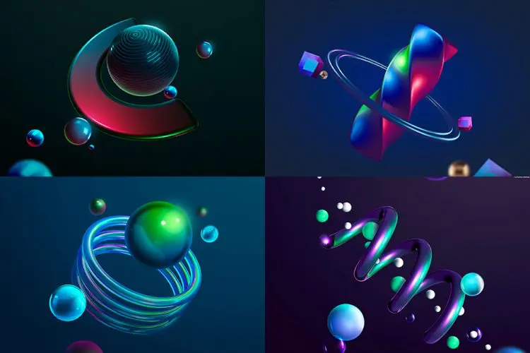 12 PSD Key Visual Design 12款未来时尚科幻抽象3D金属几何科技海报主视觉ps分层素材源文件