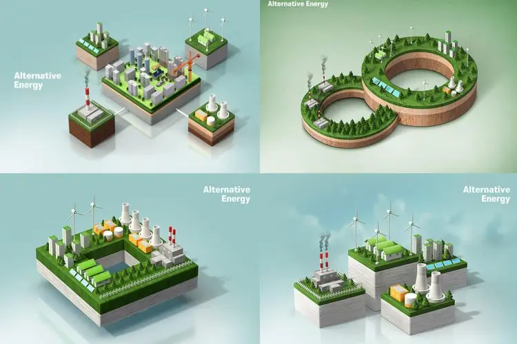 Alternative Energy Psd Vision 14款绿色公益环保可再生清洁能源3D插图插画主视觉海报设计ps素材