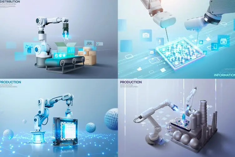 Automation System Vision 13款智能机械臂机器人自动化生产科技主视觉海报设计ps分层素材
