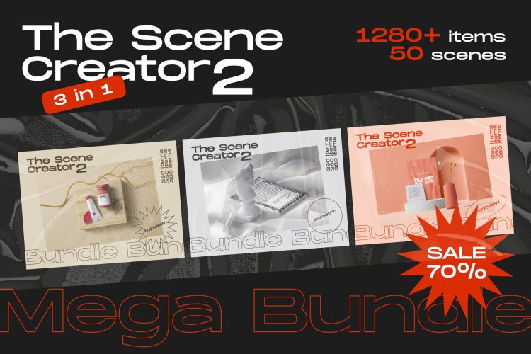 The Scene Creator 2 – Bundle 3 in 1 3套质感品牌文具包装文创vi设计贴图ps样机素材场景展示效果合集