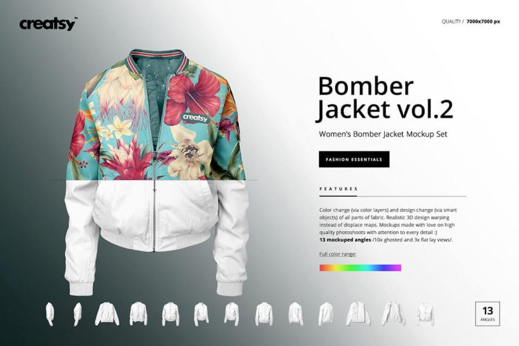 Women’s Bomber Jacket Mockup Set v.2 女上衣飞行员夹克衫外套服装设计印花图案贴图ps样机素材模板